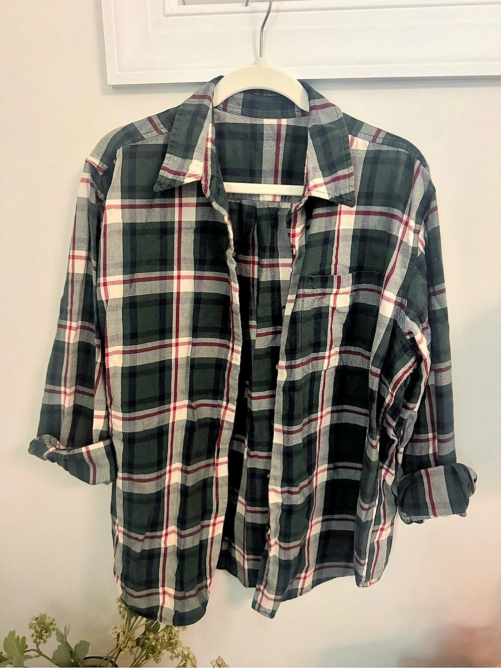 Plaid Button Down in Green & Red